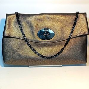 Coach Turnlock Metallic Leather Shoulder Bag Brass Bronze 33538